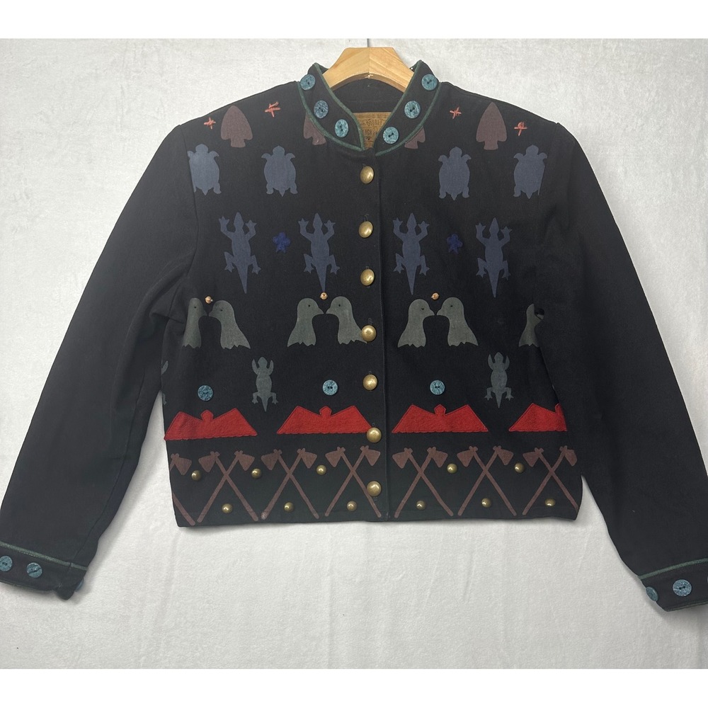 Double D Ranch Wear‎ Black Embroidered Jacket Women  L Western Native American